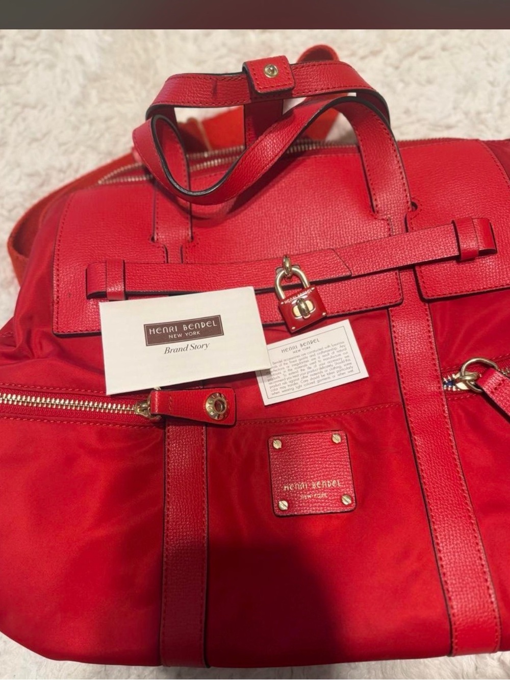 henri bendel Red Tote with Gold Hardware Accents